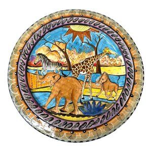 Penzo Zimbabwe African Safari Dinner Plate 11” Gazelle Elephant Giraffe Signed